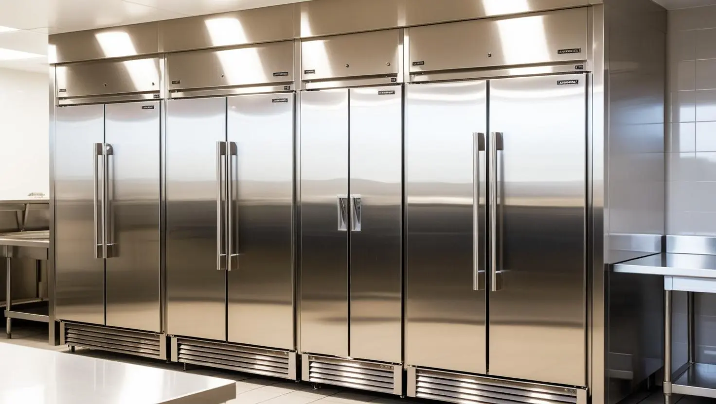 Efficient Commercial Refrigeration Solutions for Safe Food Storage Commercial refrigeration units with stainless steel finish, providing ample storage for ingredients in a professional kitchen.