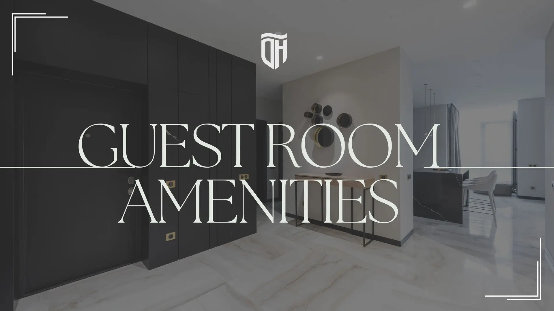 A modern hotel-style guest room amenities banner