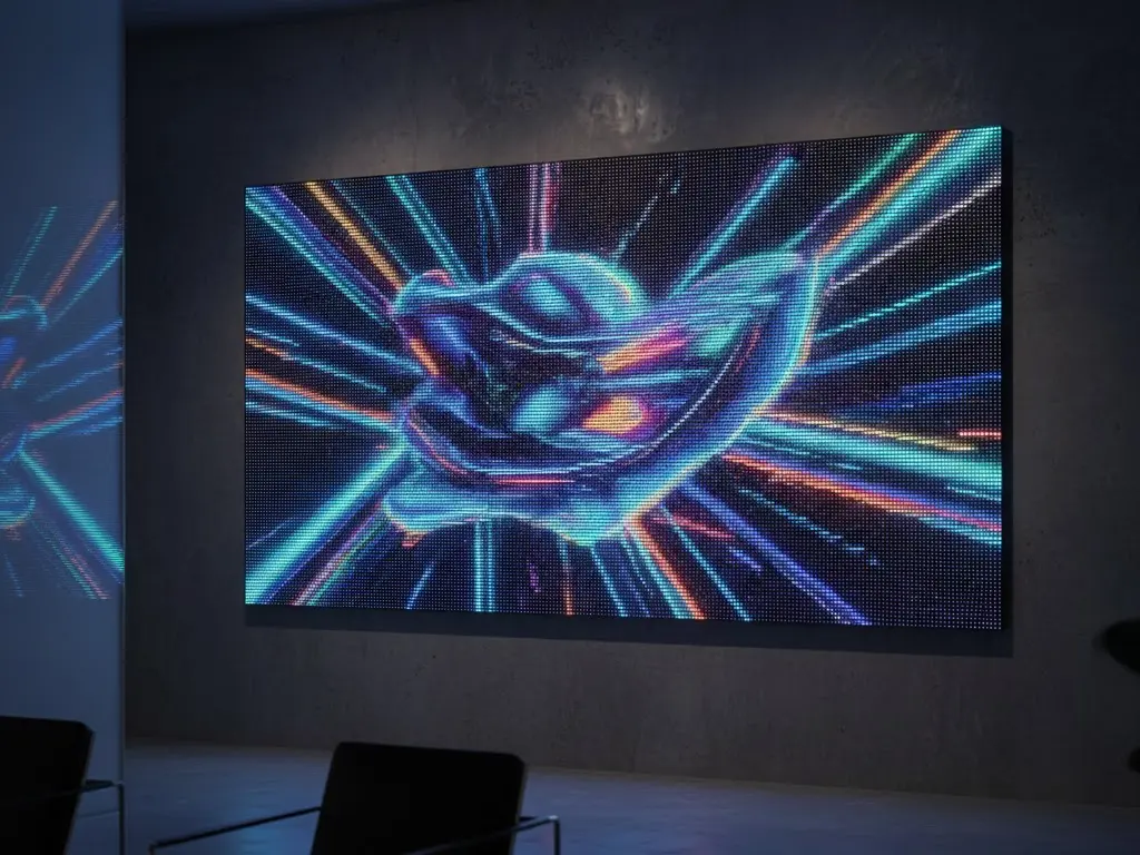 A collage featuring a circular metal wall art piece with musical notes and a blue center on a dark wall, and a separate sculpture of metallic silver fish swimming on a white wall.