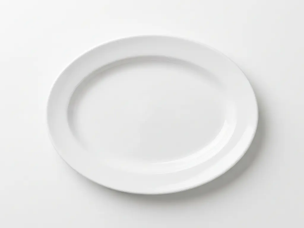 Top-down view of a classic white oval melamine tableware from China with a smooth, glossy finish for professional food service.